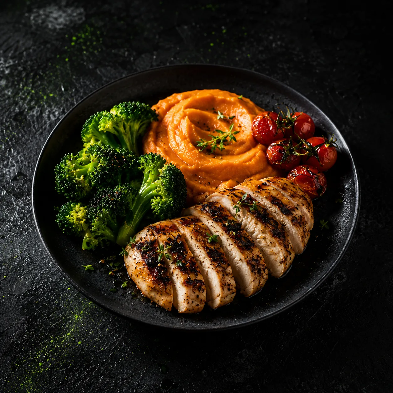 Prato com alimentos em porção pequena